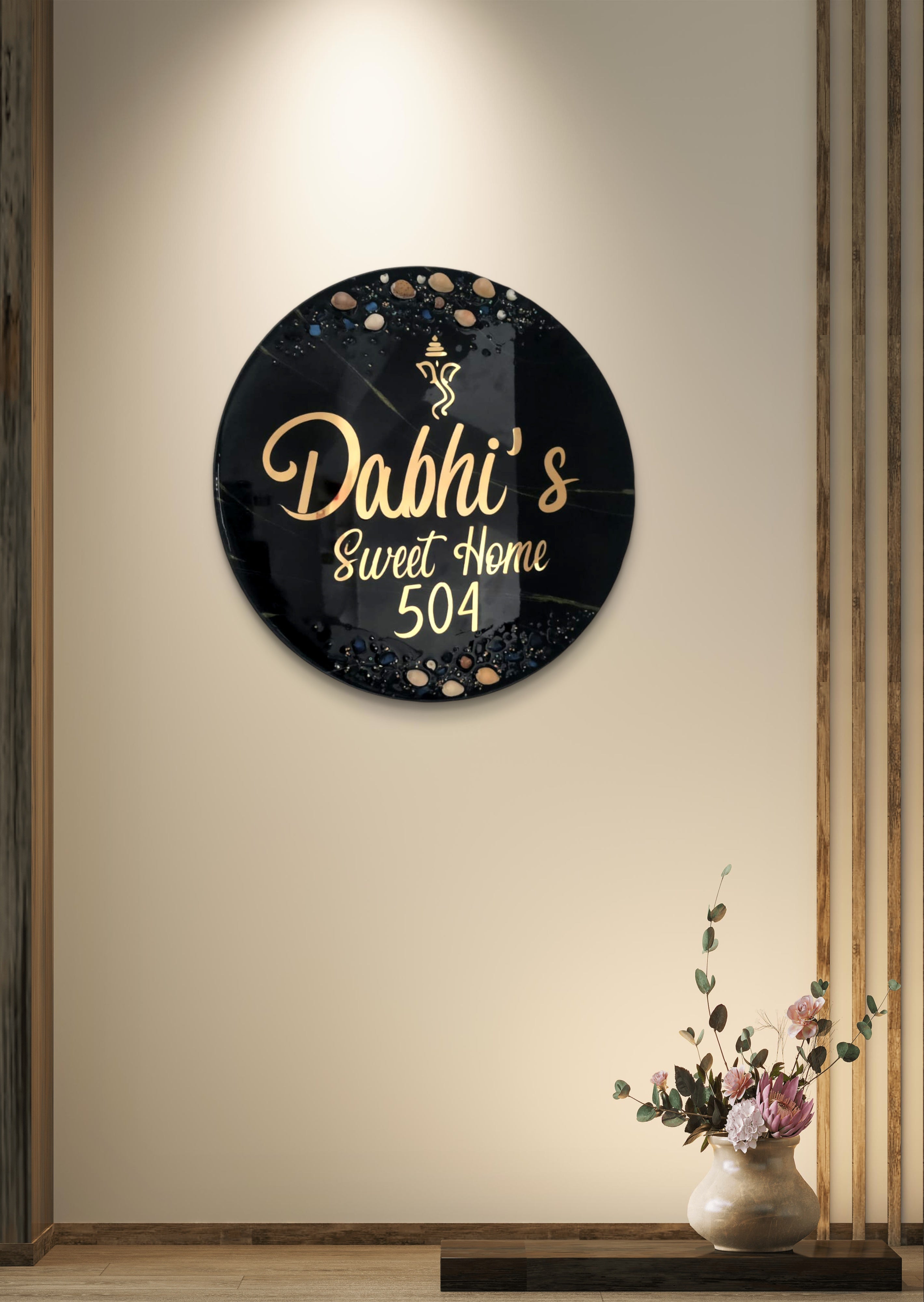 Laxmi Kaudi Round Resin Nameplate – Luxury Personalized Home Décor