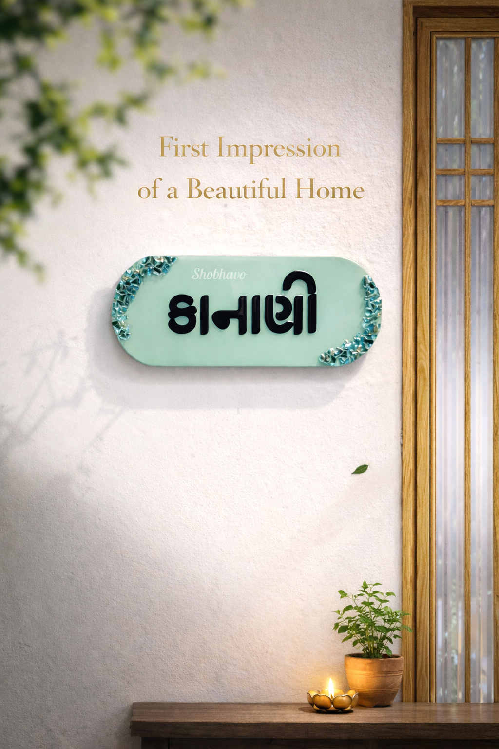 Pista Green Rounded Rectangle Resin Nameplate – Personalized Door & Home Décor