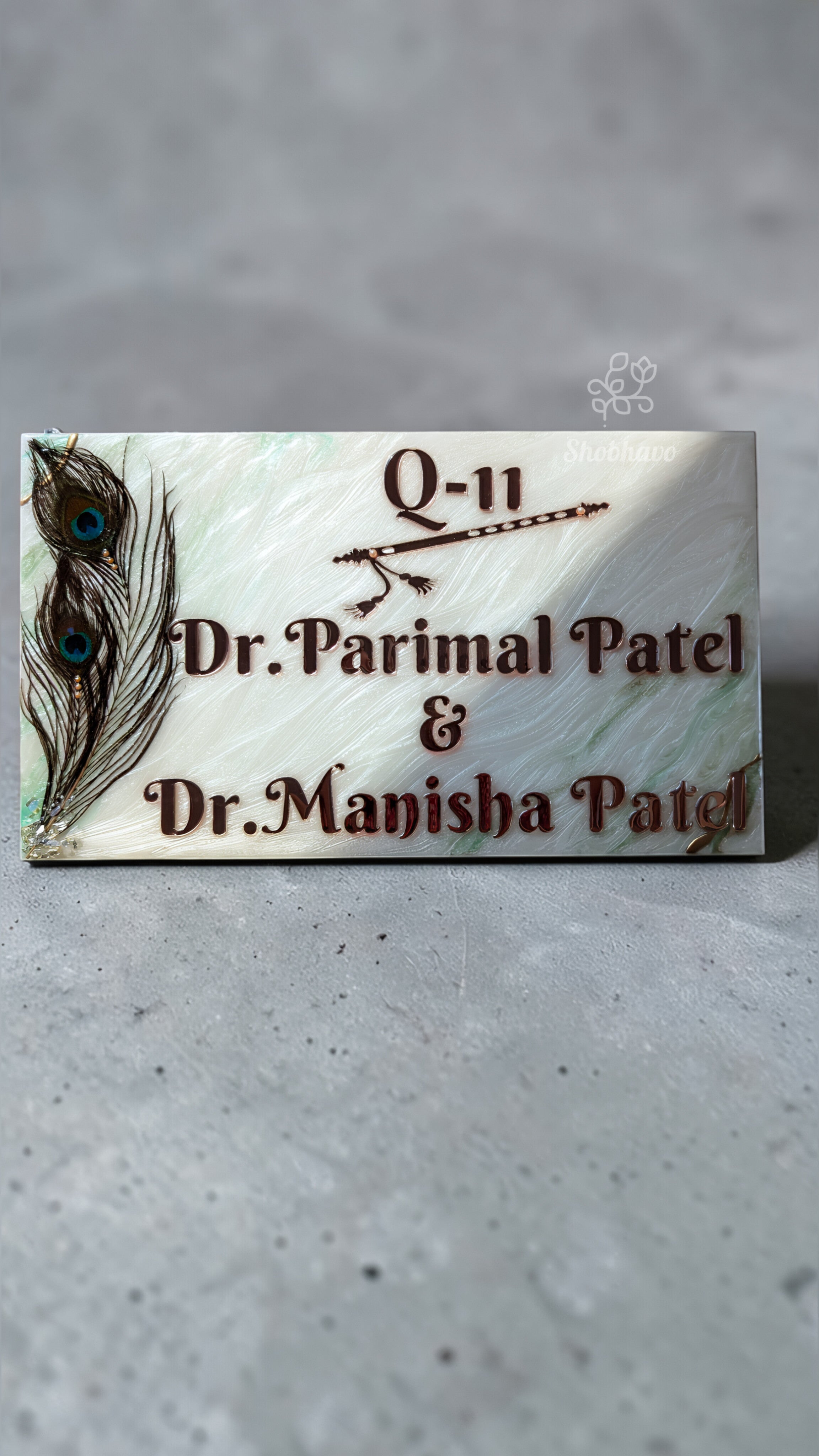 Morpankh Krishna Blessing Resin Nameplate – Personalized Home Décor