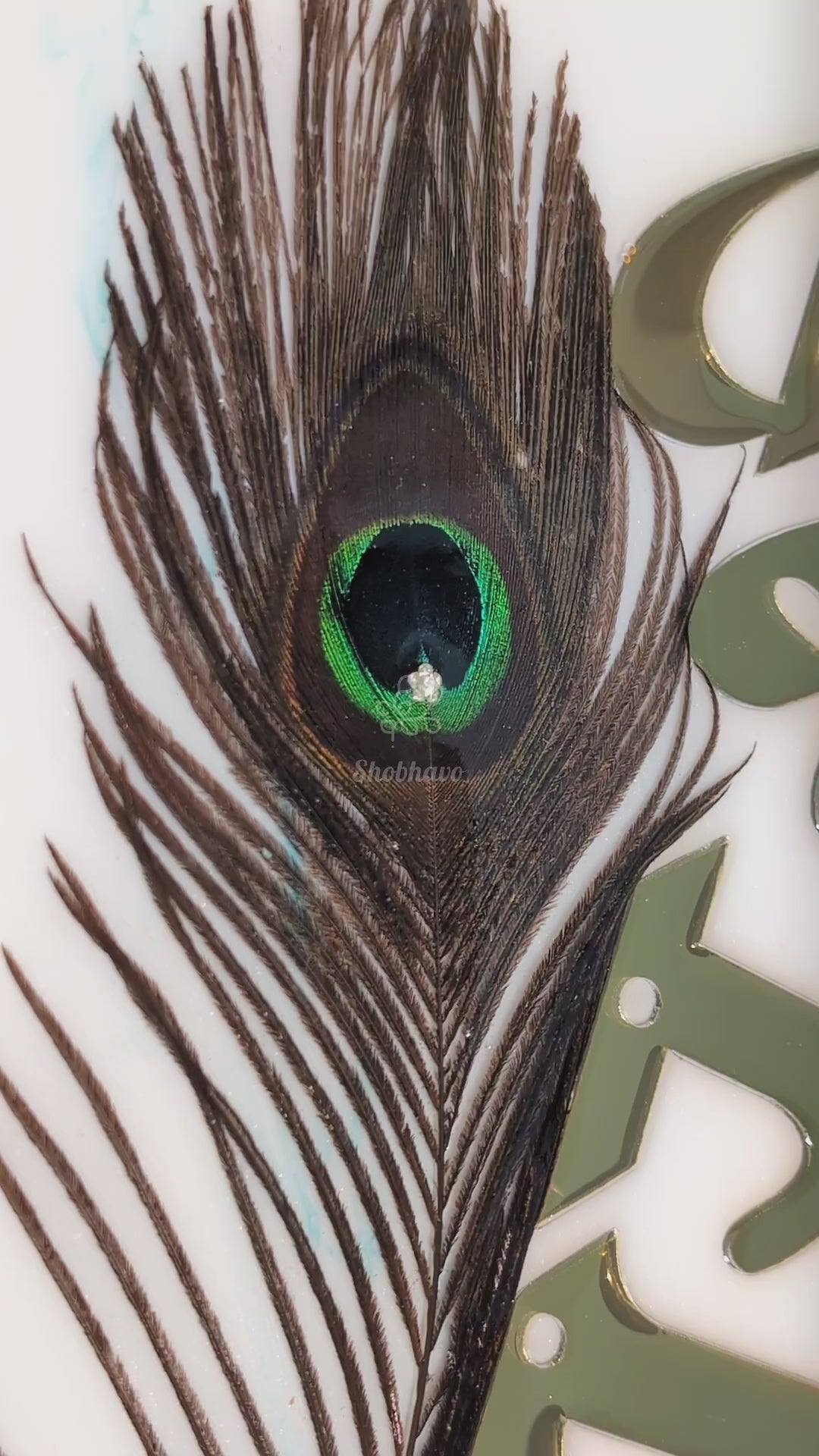 Krishna Grace Resin Nameplate – Handcrafted 3D Spiritual Home Décor with Peacock Feather