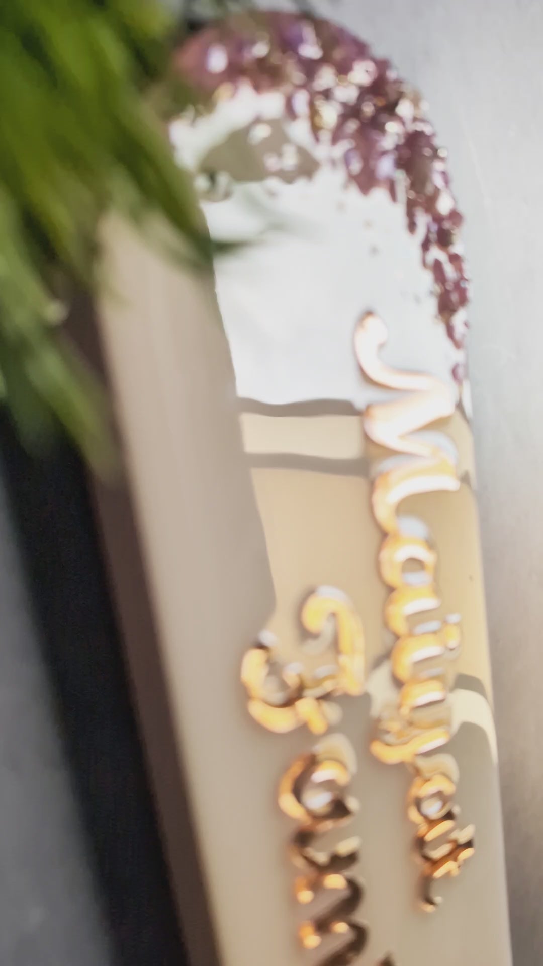 Peach Rounded Rectangle Resin Nameplate – Personalized Crystal & Gold Home Décor
