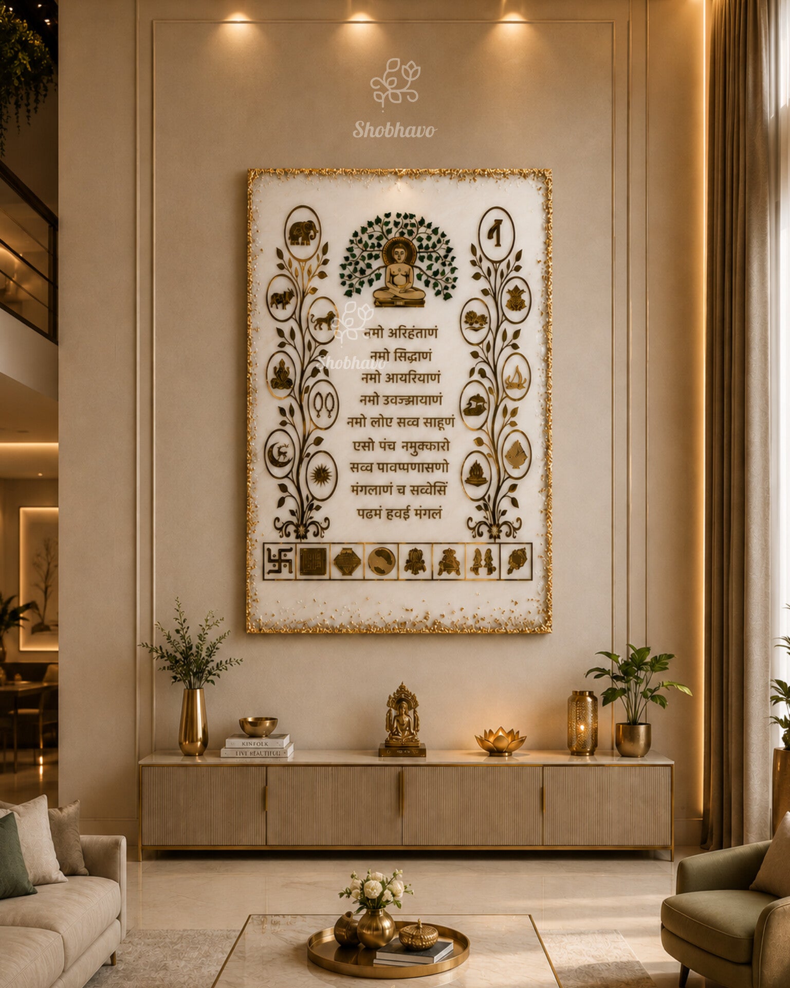 Navkar Mantra Resin Wall Art with 14 Swapna & Ashtamangal – Luxury Handcrafted Jain Home Décor