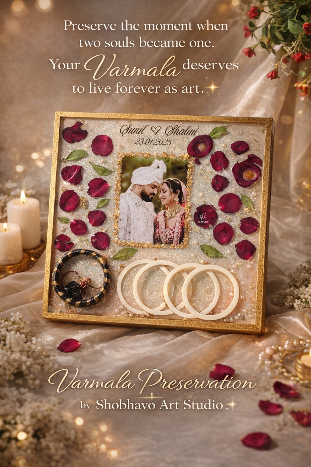 Rectangle Varmala Preservation Resin Frame – Personalized Wedding Memory Keepsake