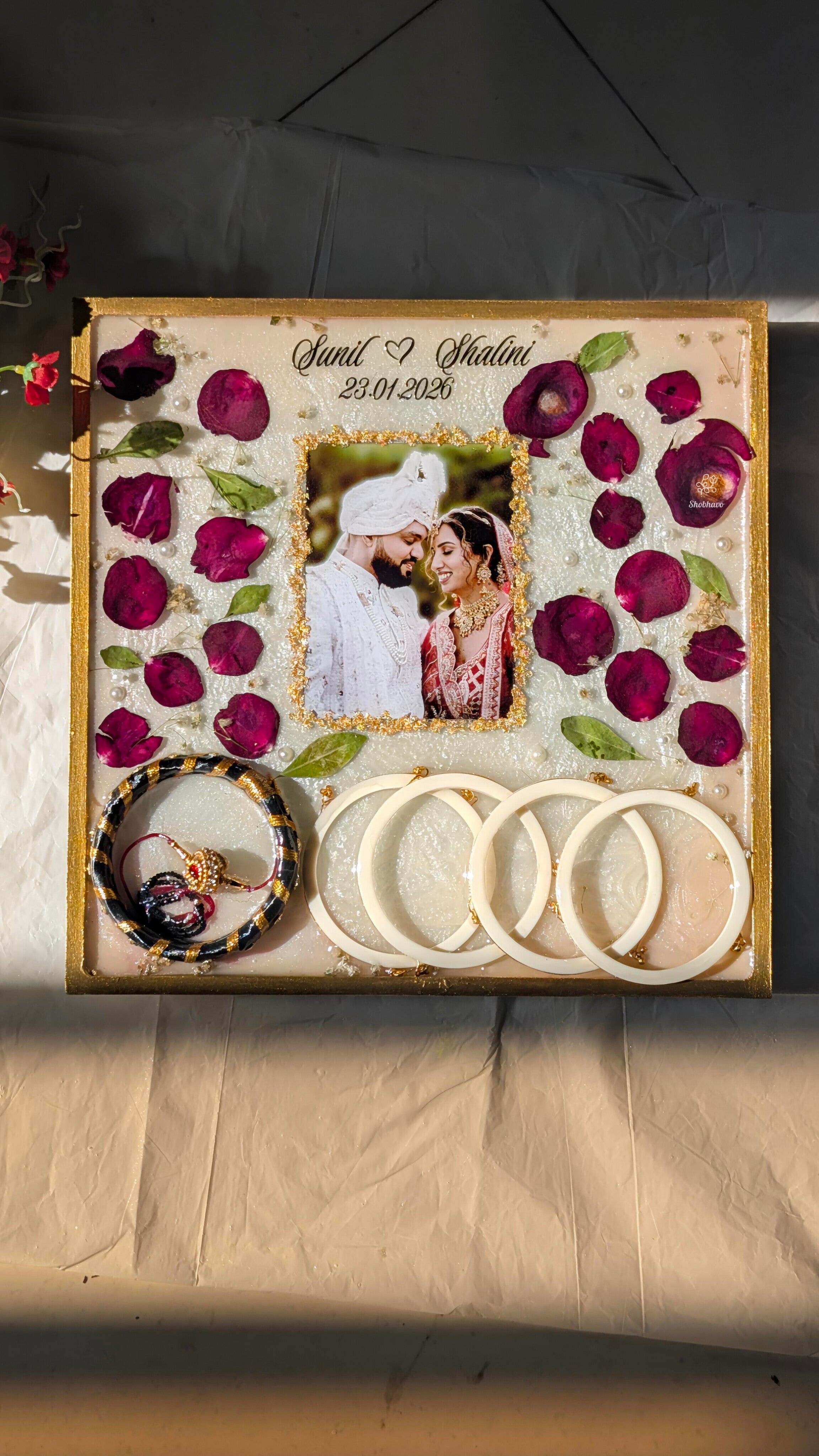 Rectangle Varmala Preservation Resin Frame – Personalized Wedding Memory Keepsake