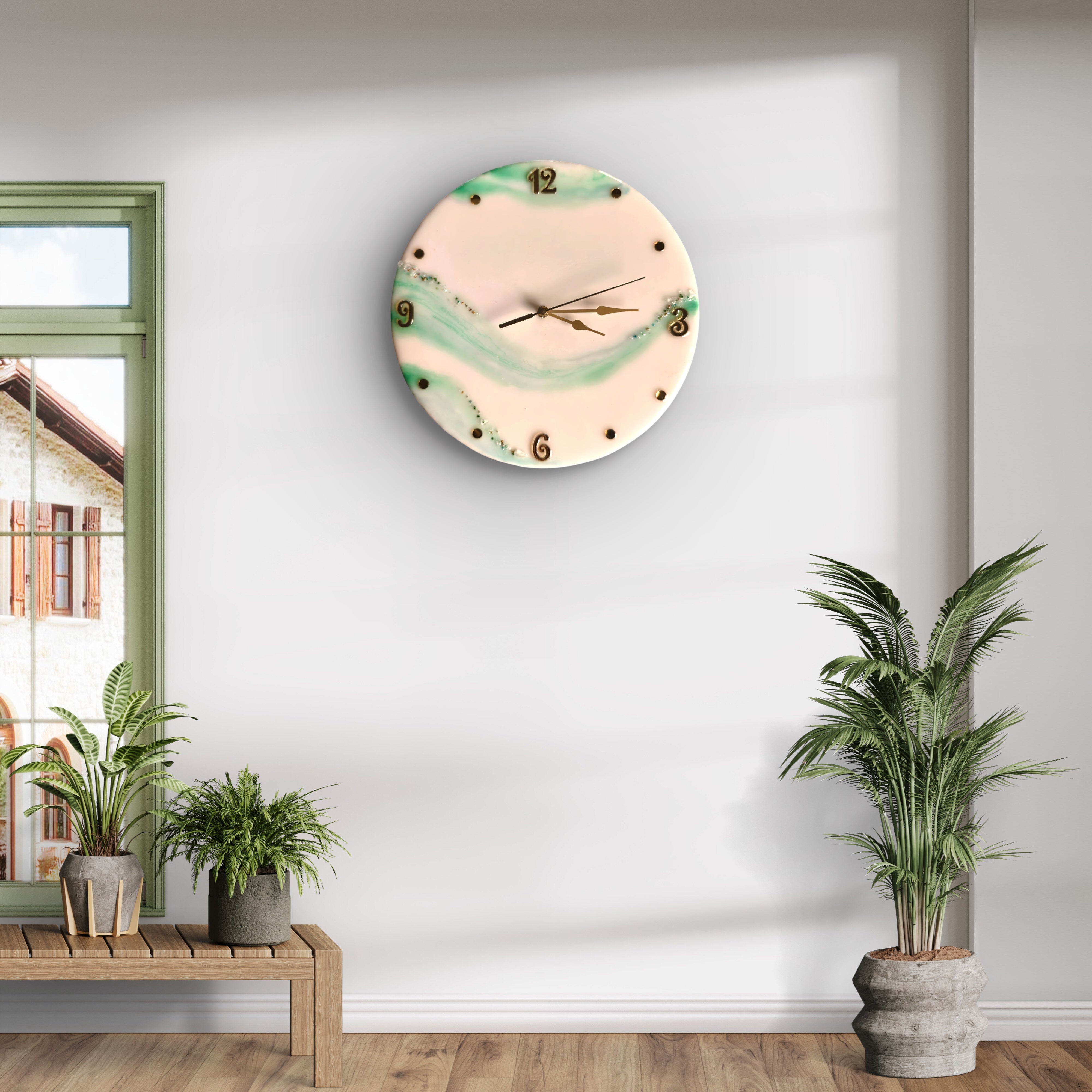 Green Luxe Resin Wall Clock – Handcrafted Marble Effect Home Décor