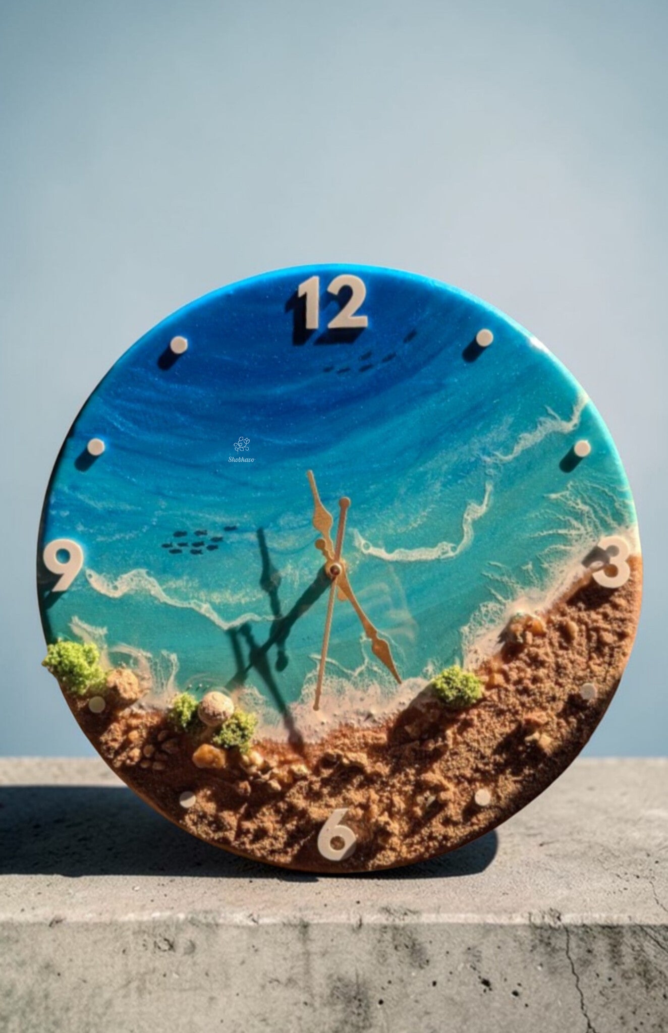 Ocean Breeze Flat Wave Resin Wall Clock – Handcrafted Coastal Home Décor
