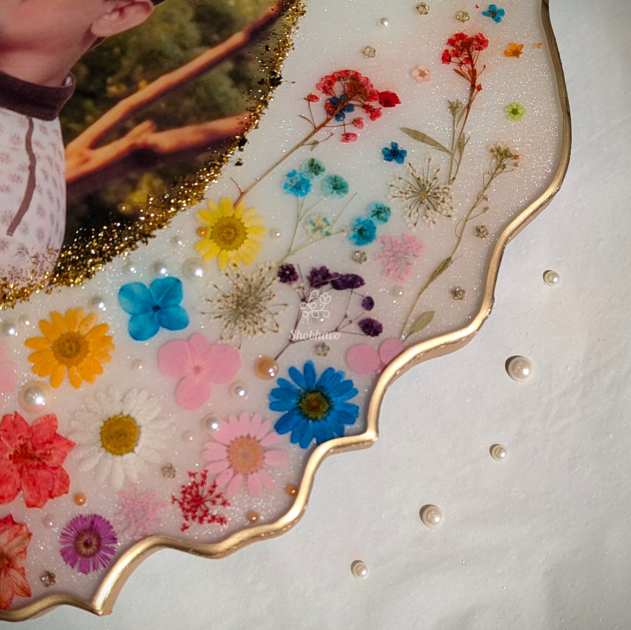 Personalized Resin Photo Frame – Floral Crystal Anniversary & Couple Gift