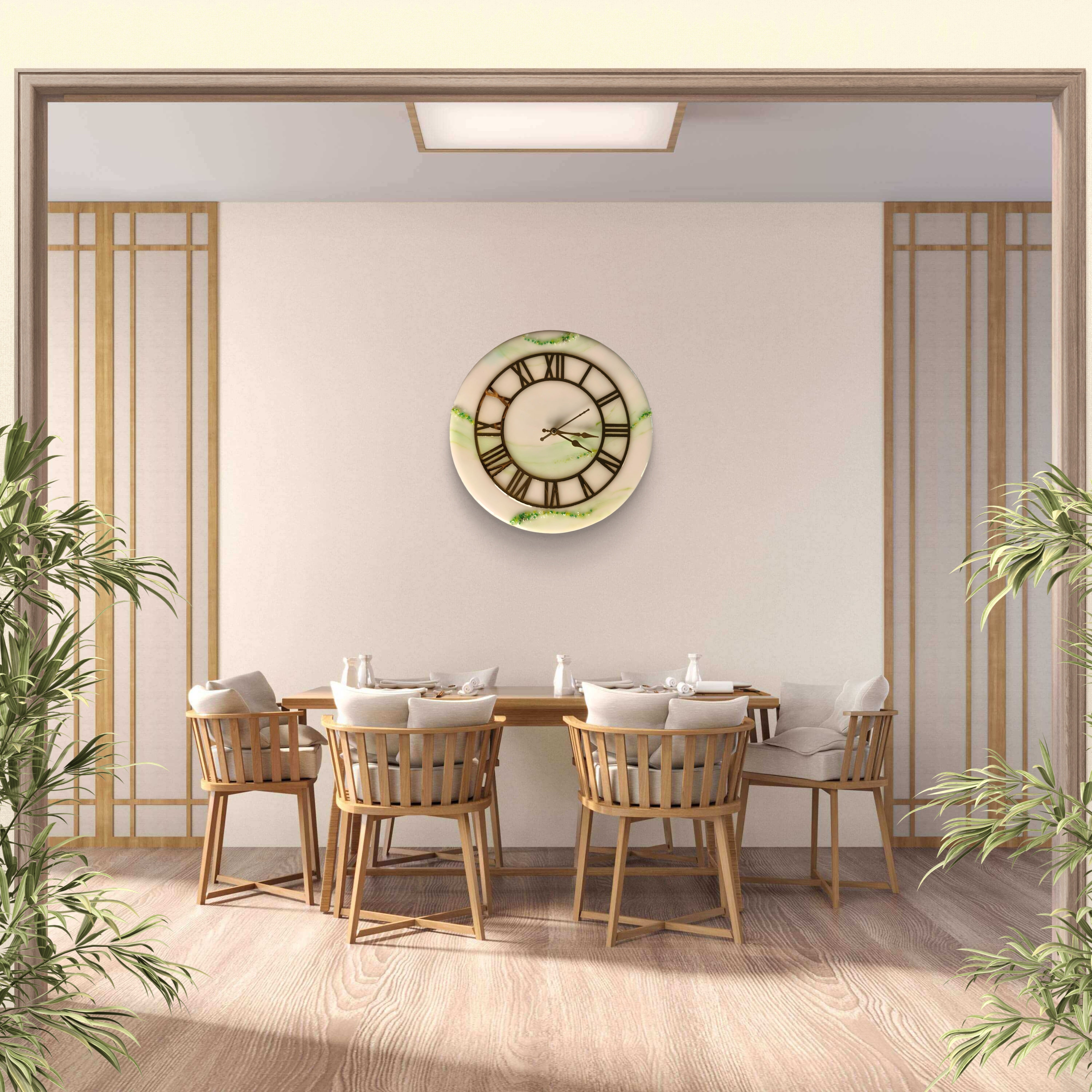 Green Golden Luxe Resin Wall Clock – Handcrafted Marble Effect Home Décor