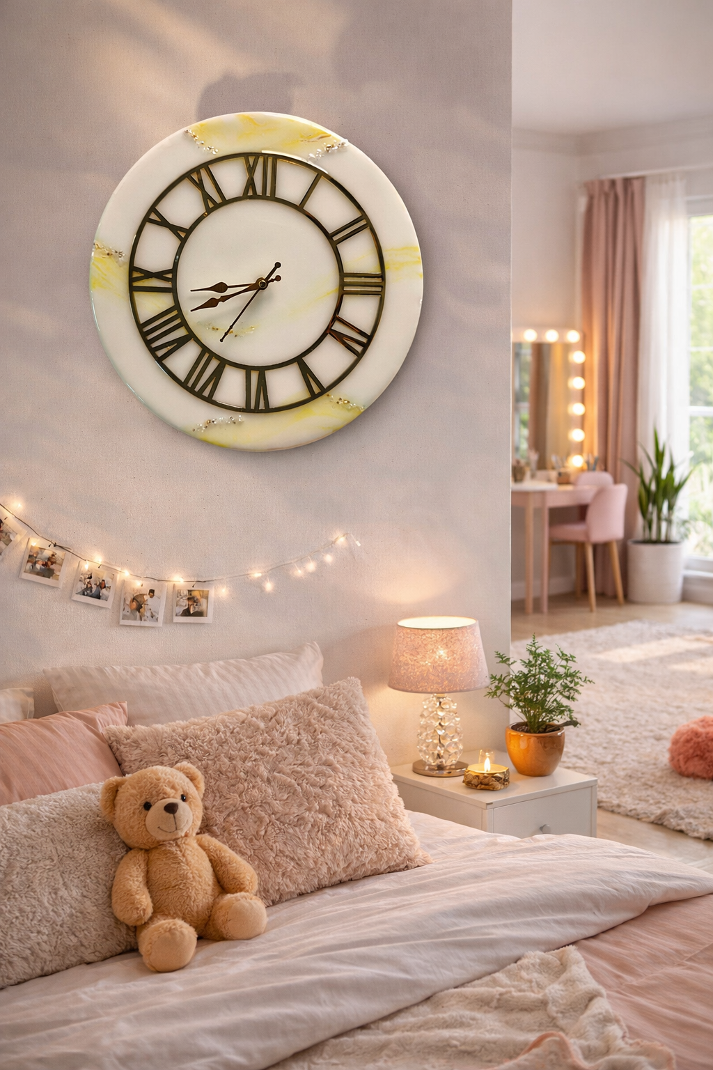 Golden Yellow Luxe Resin Wall Clock – Handcrafted Marble Effect Home Décor