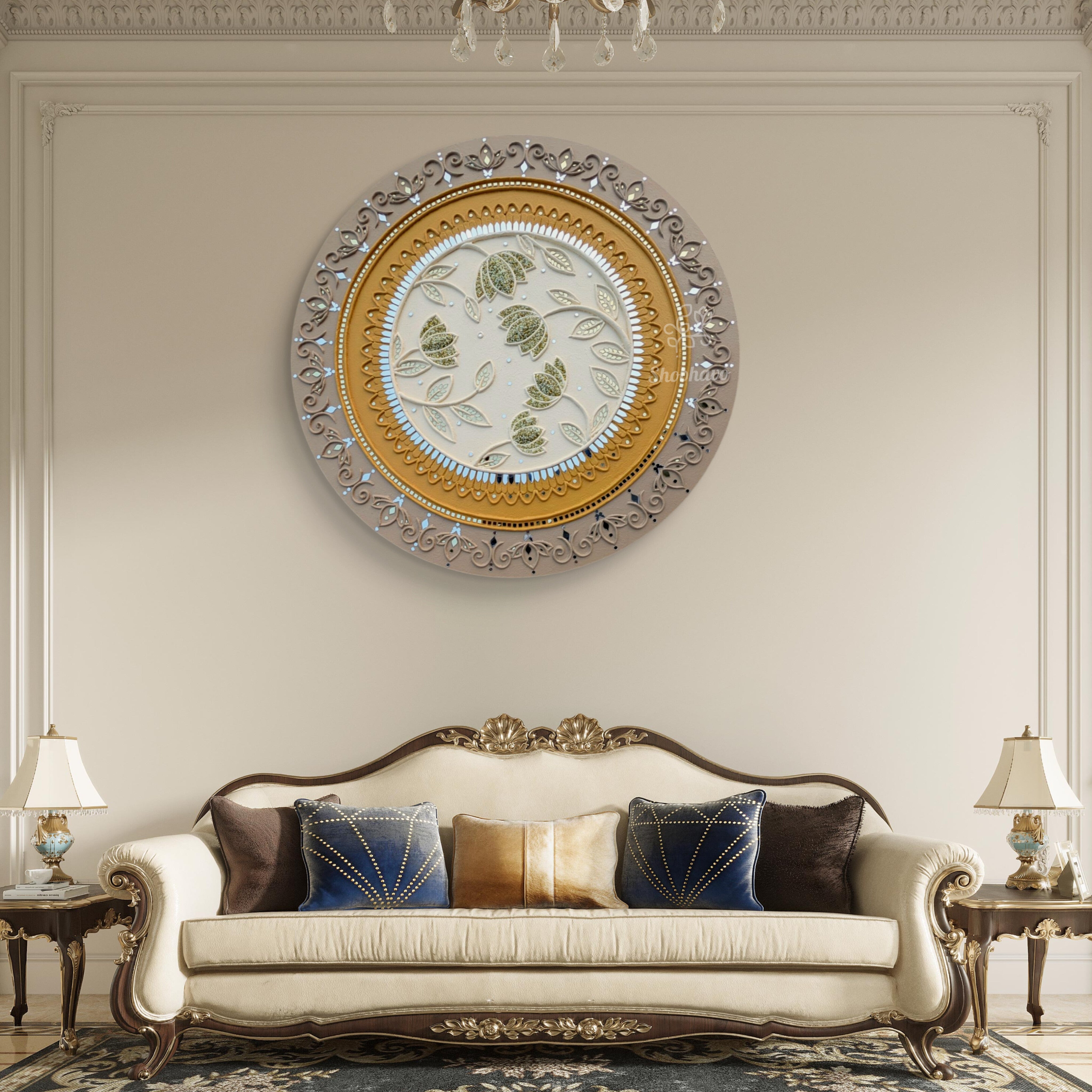 Classic Lotus Mandala Lippan Art – Handcrafted Traditional Indian Wall Décor