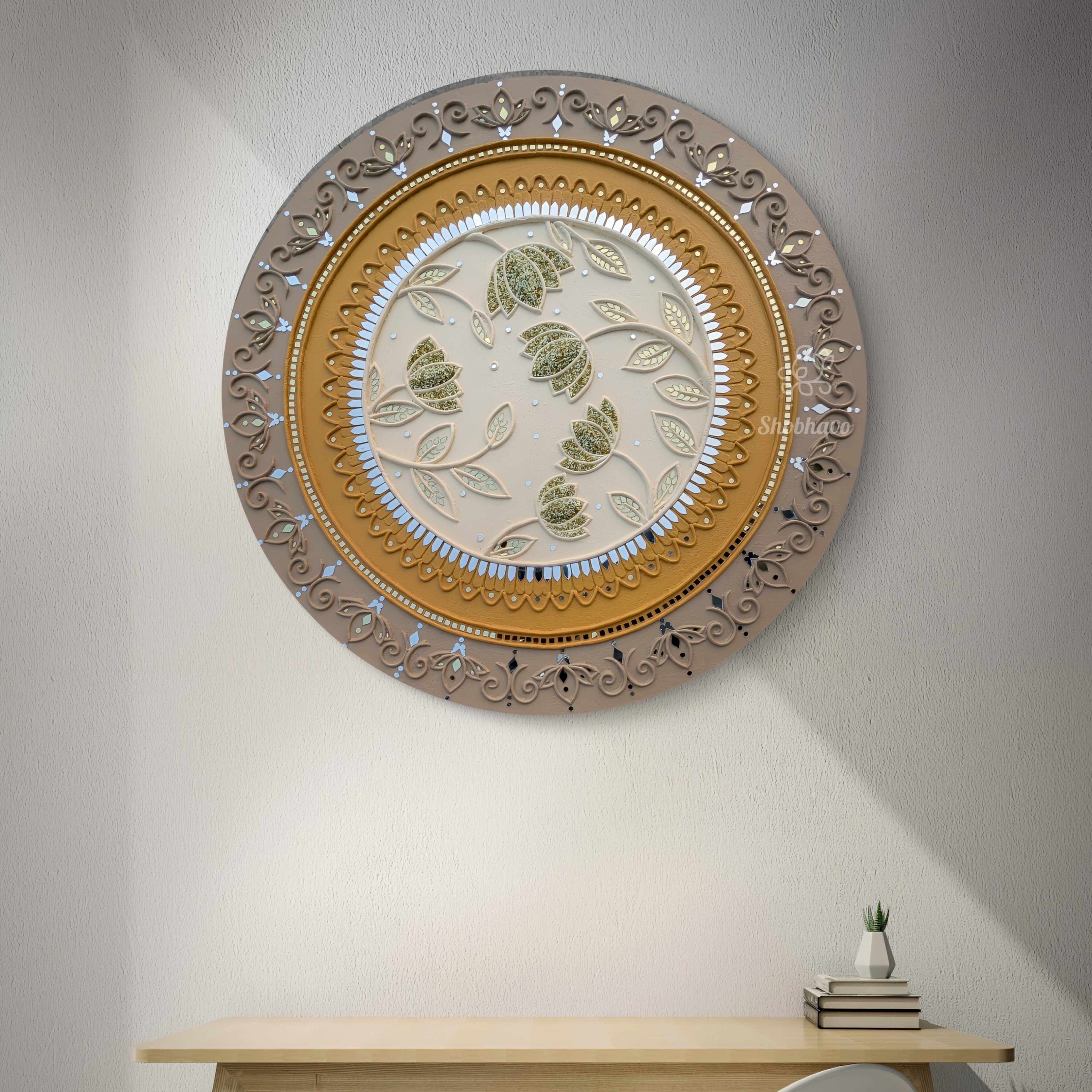 Classic Lotus Mandala Lippan Art – Handcrafted Traditional Indian Wall Décor