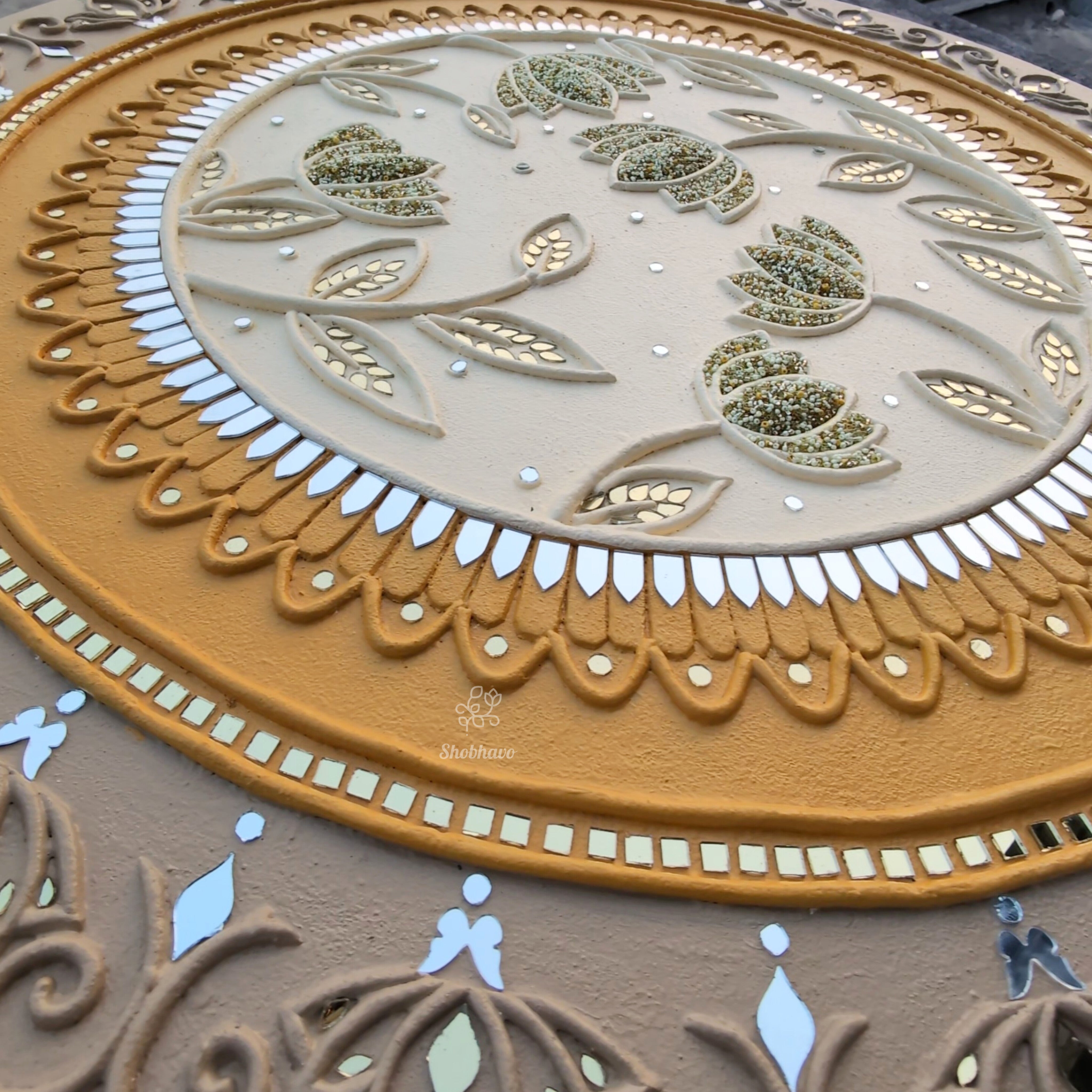 Classic Lotus Mandala Lippan Art – Handcrafted Traditional Indian Wall Décor