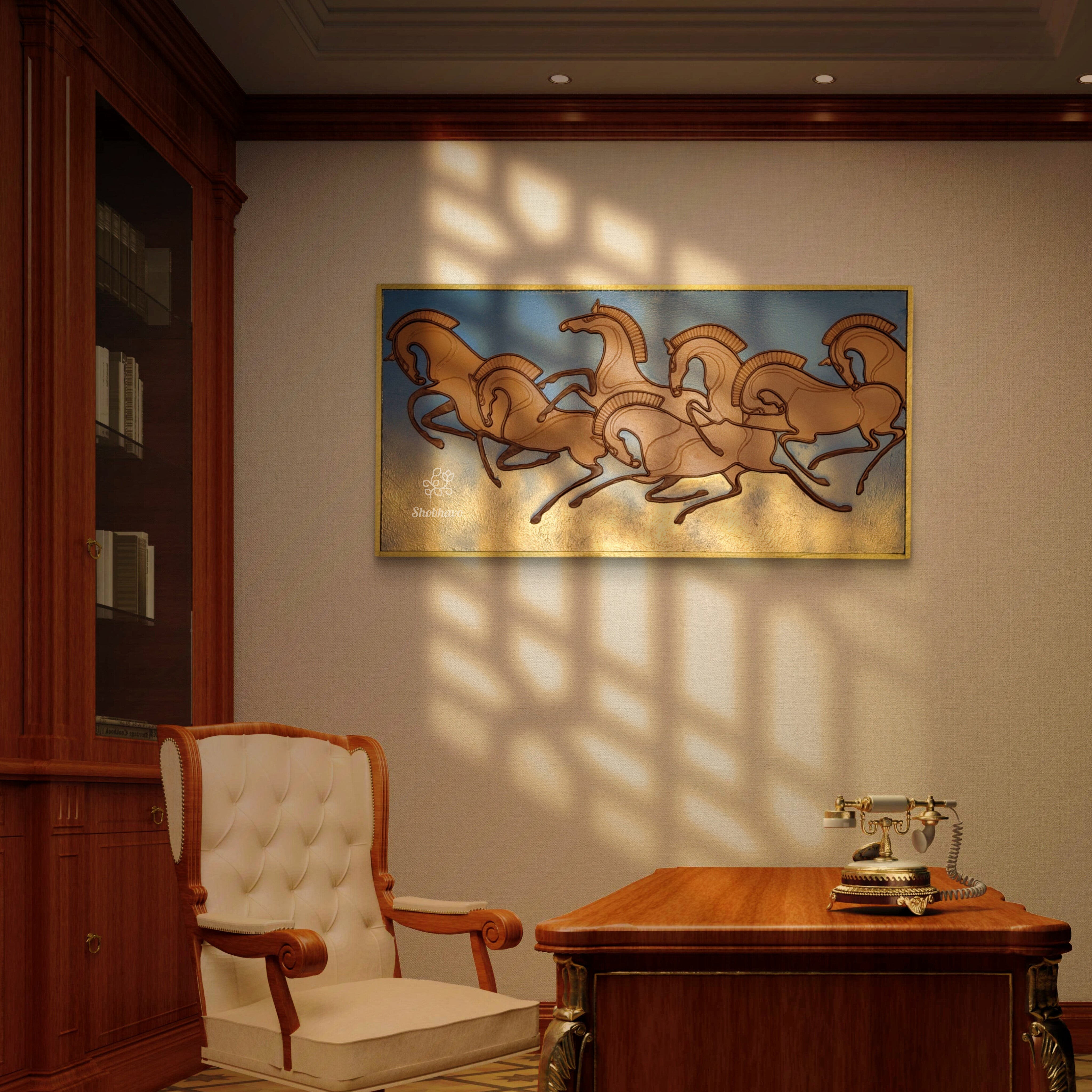 Golden Momentum – Seven Horses of Success Resin Wall Art | Handcrafted Luxury Home Décor