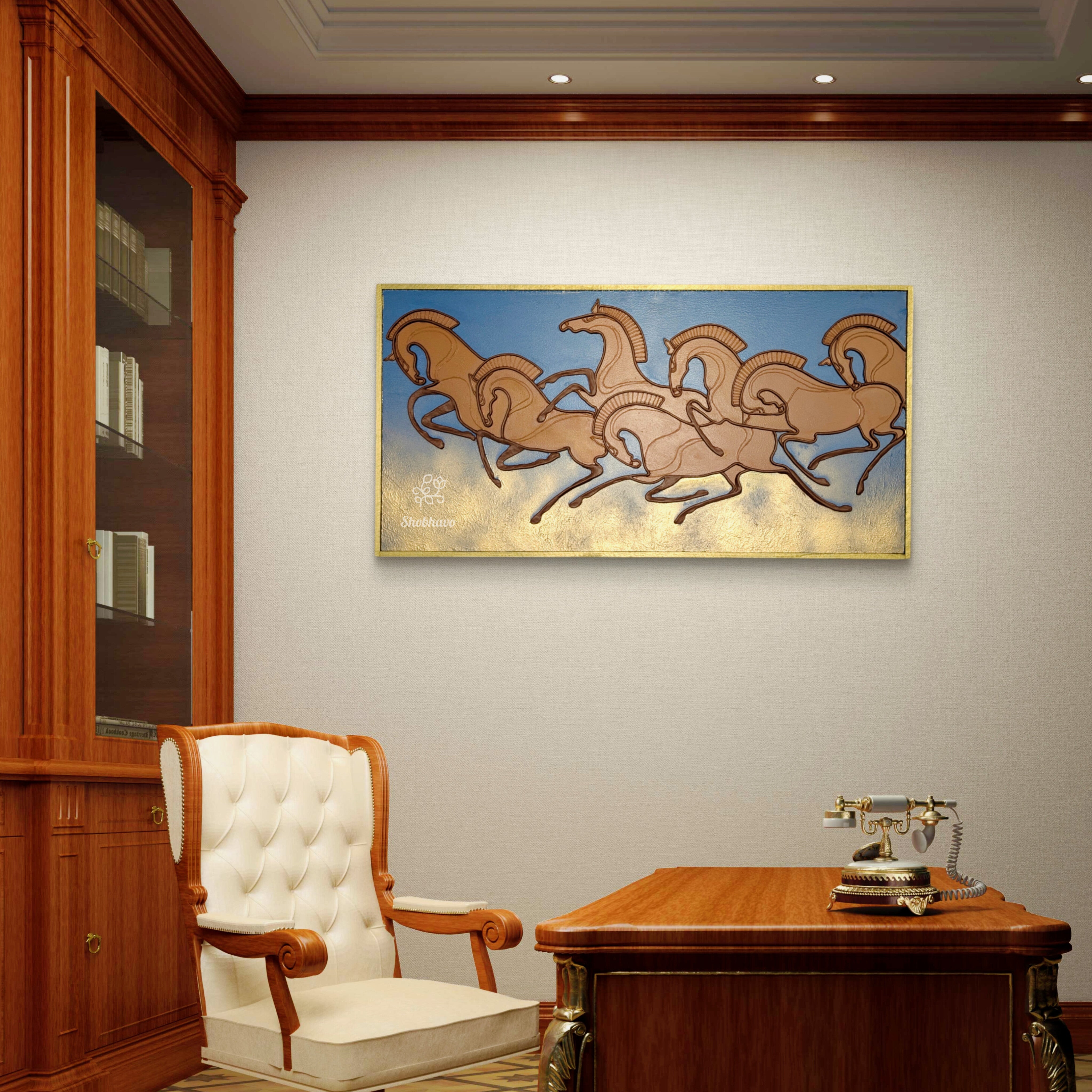 Golden Momentum – Seven Horses of Success Resin Wall Art | Handcrafted Luxury Home Décor