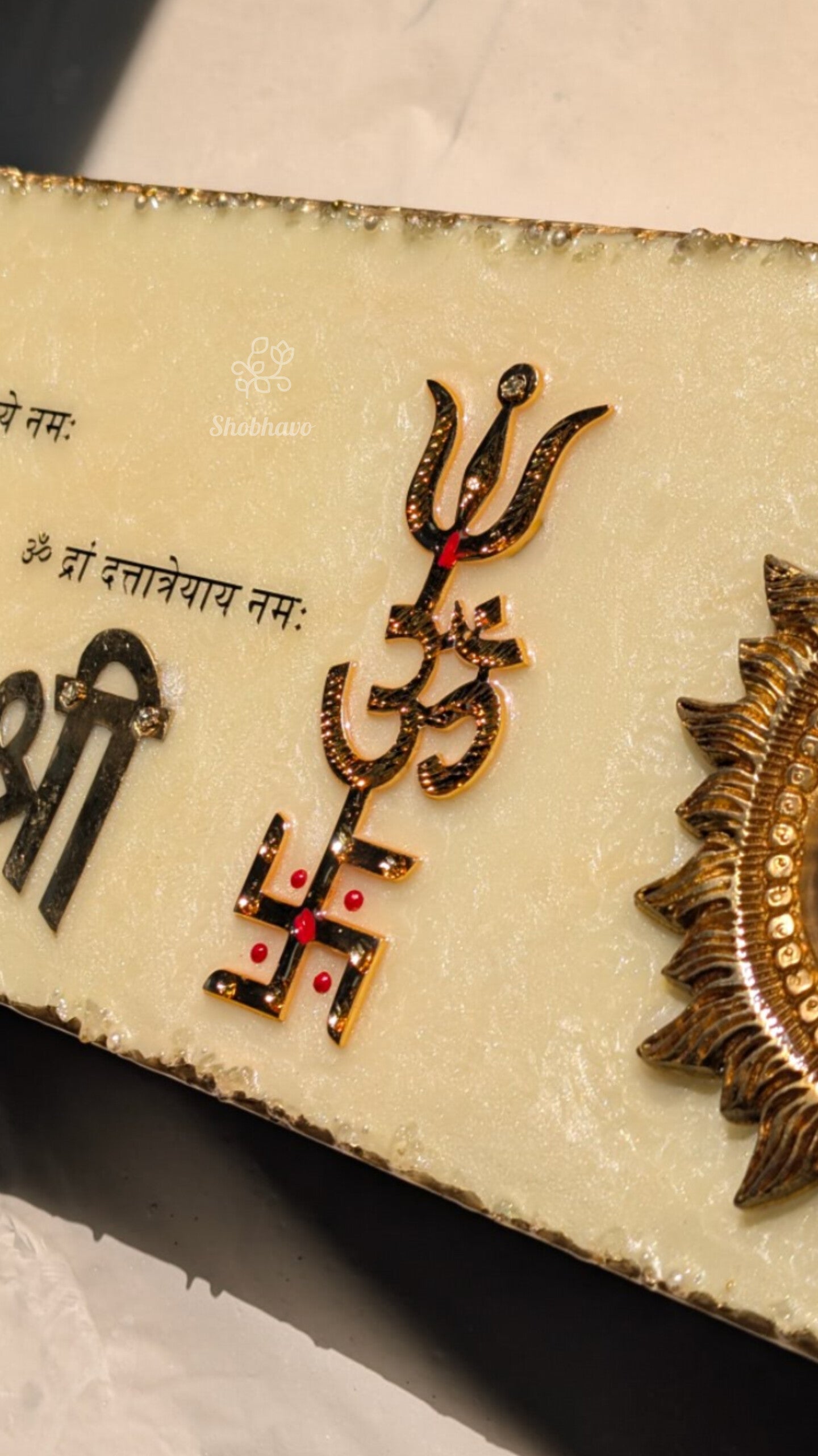 Surya Shakti Entrance Wall Art – Handcrafted Brass Resin Blessing Frame for Home