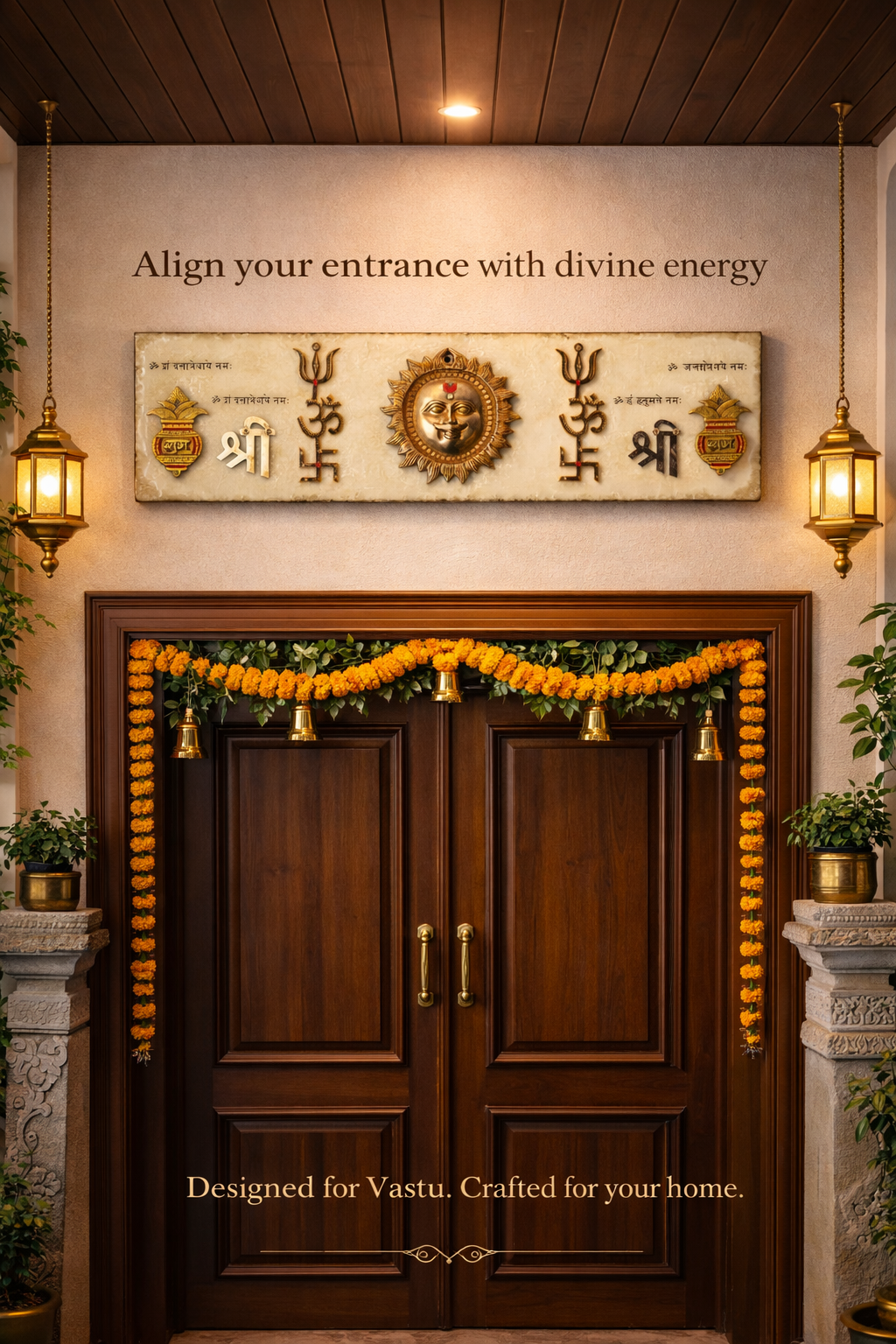 Surya Shakti Entrance Wall Art – Handcrafted Brass Resin Blessing Frame for Home
