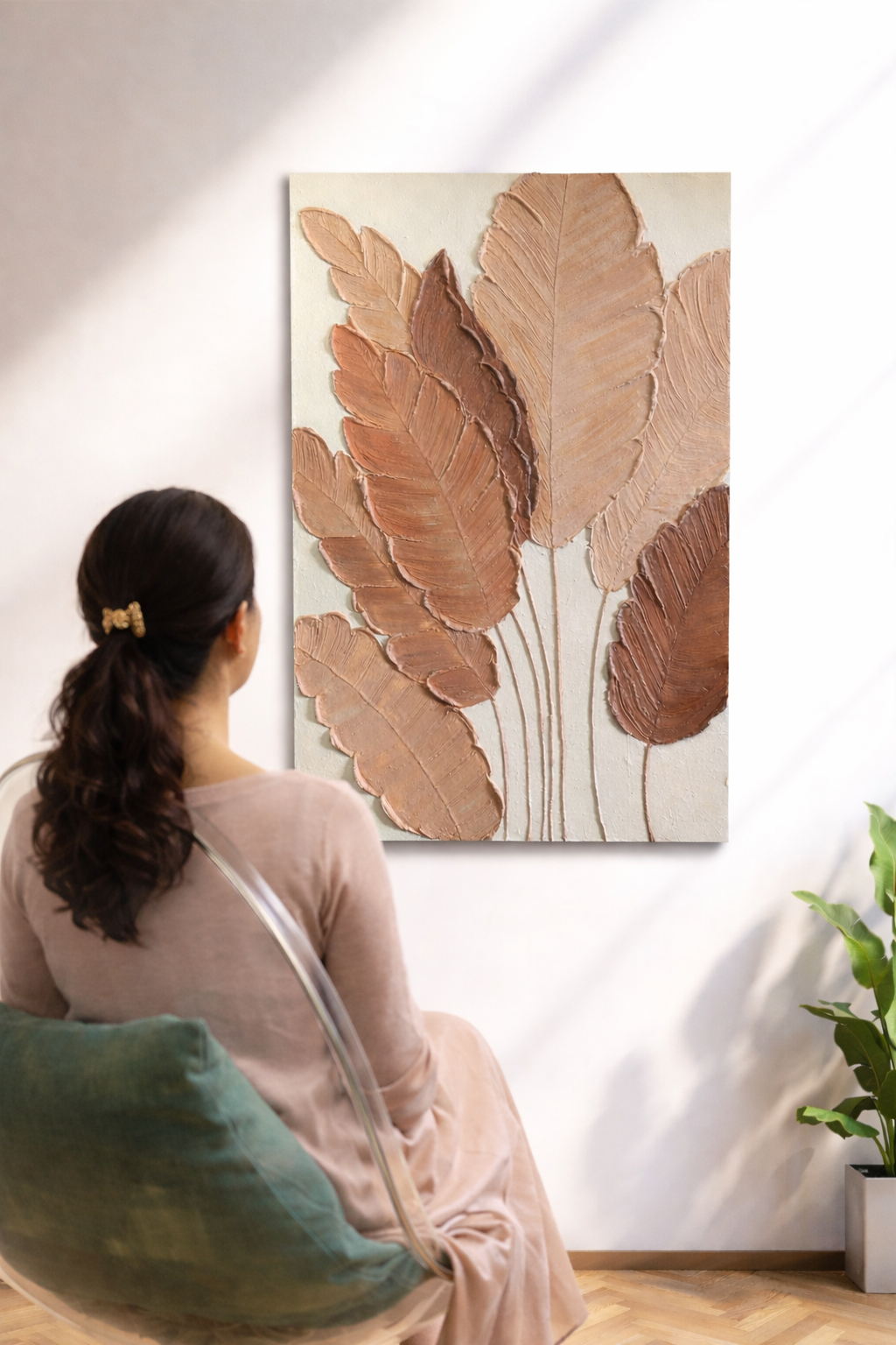 Earthy Feather Texture Art – Handcrafted Textured Wall Décor